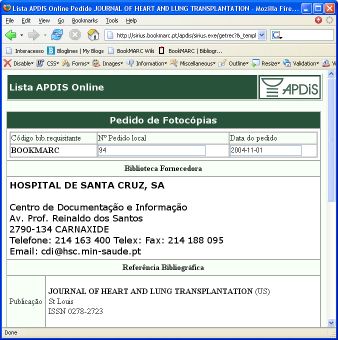 Pedido de documentos na Lista APDIS Online